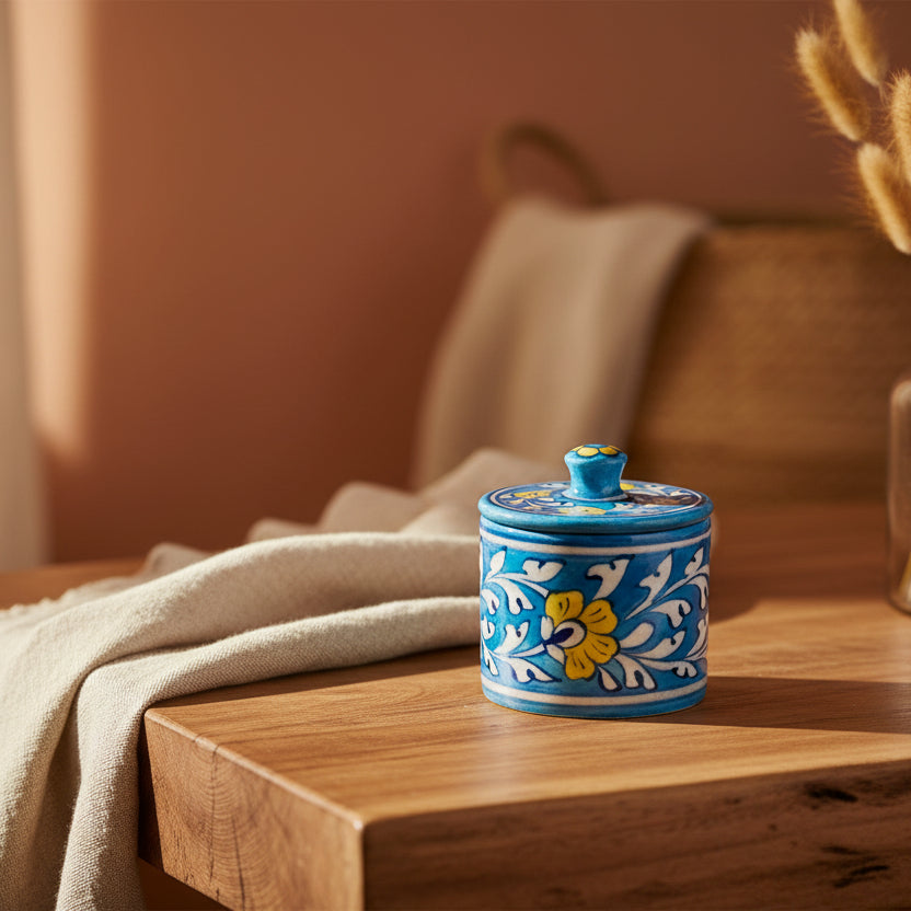 Blue Pottery Box With Lid