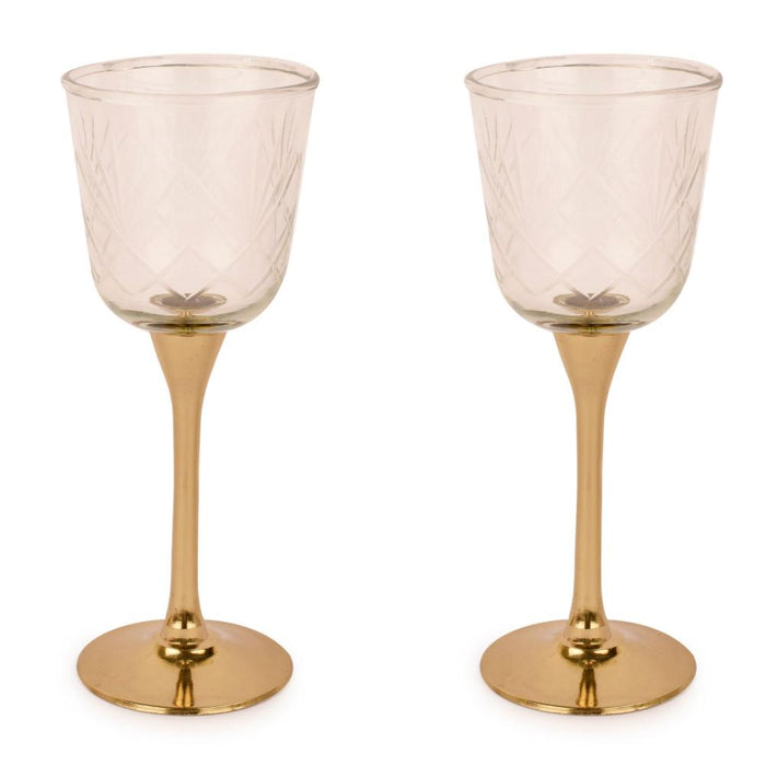 Sitar Goblet Set of 2 Gold Finish for Drinks | Wine Goblets Glass & Drinkware Glasses