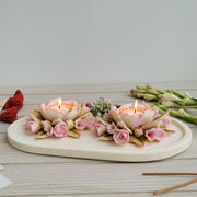 Duo Rose Marble Dust 2 Pcs Tealight Candle Holder with 1 Pc Platter (Blush)