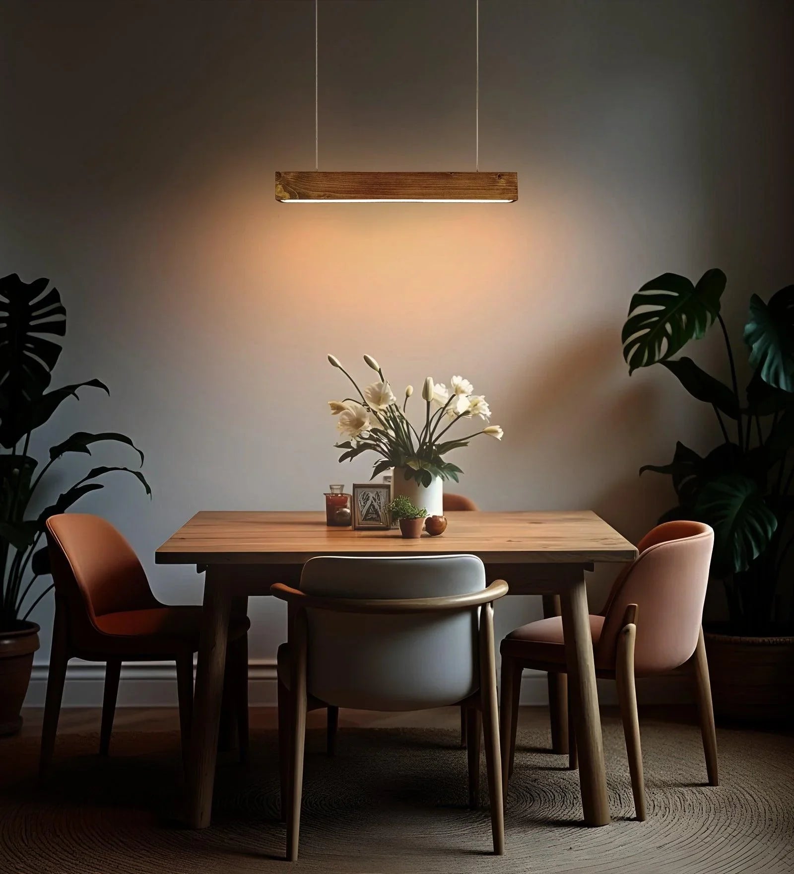 Slimline Brown Wooden Led Hanging Lamp | Pendant Light for Living Room