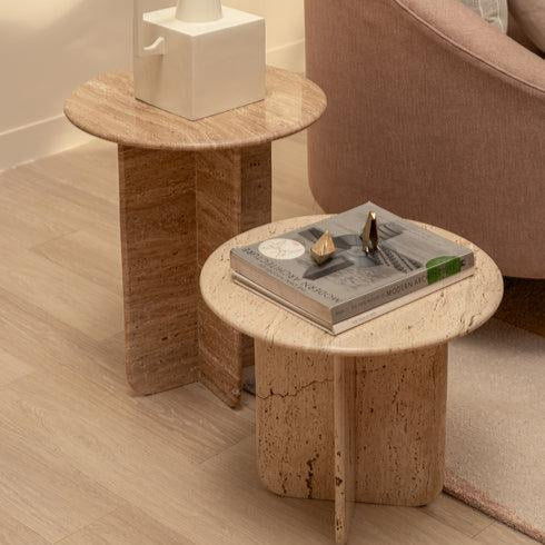 Travertine Side Table for Living Room | Premium Marble Corner Table | End Table