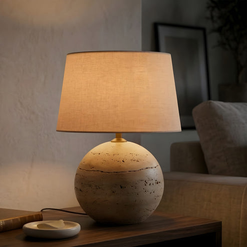 Orbis Spherical Travertine Lamp Collection