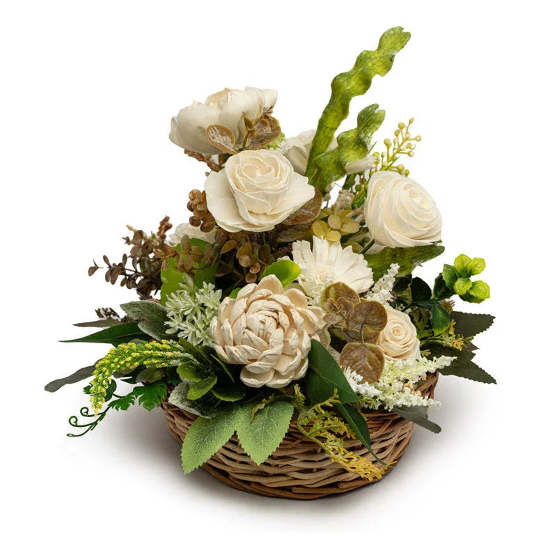 Can Basket with Sola Wood Flower Arrangement for Home Decor | Decorative Faux Floral Décor