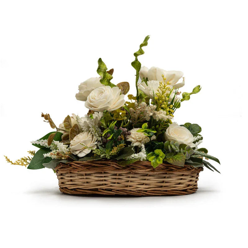 Can Basket with Sola Wood Flower Arrangement for Home Decor | Decorative Faux Floral Décor