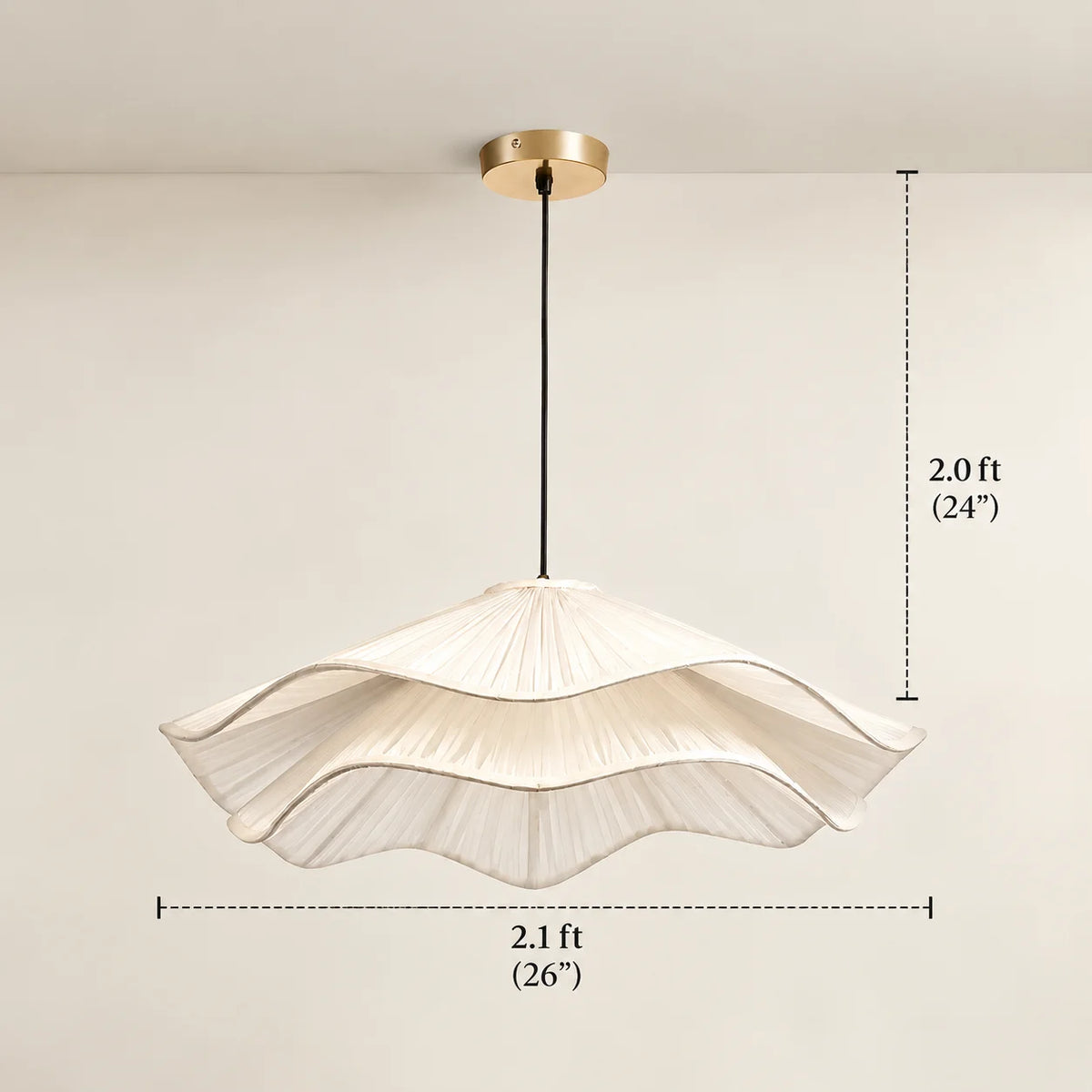 Seren Hanging Lamp Light in White Fabric | Sculptural Ceiling Pendant Light for Living Room