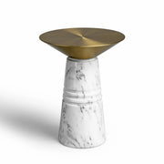 Ebb Marble Accent Table with White Marble Base | Modern Brass Side Table for Living Room