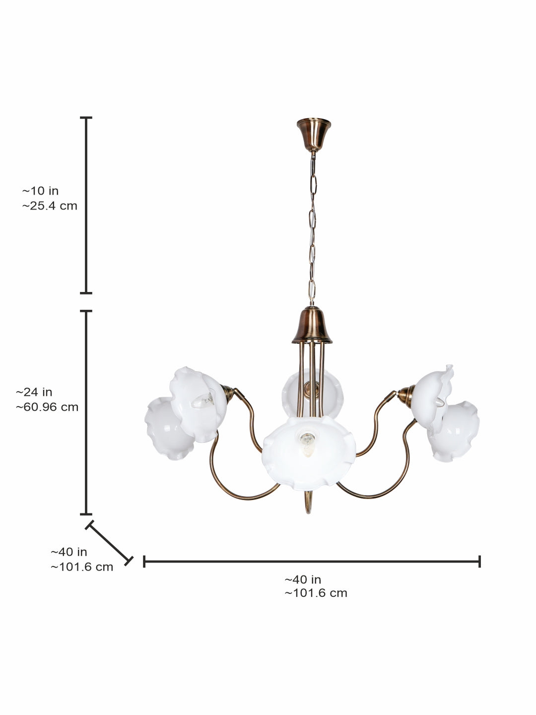 Adjustable Transitional Chandelier | 6-Light in White Frilled Glass