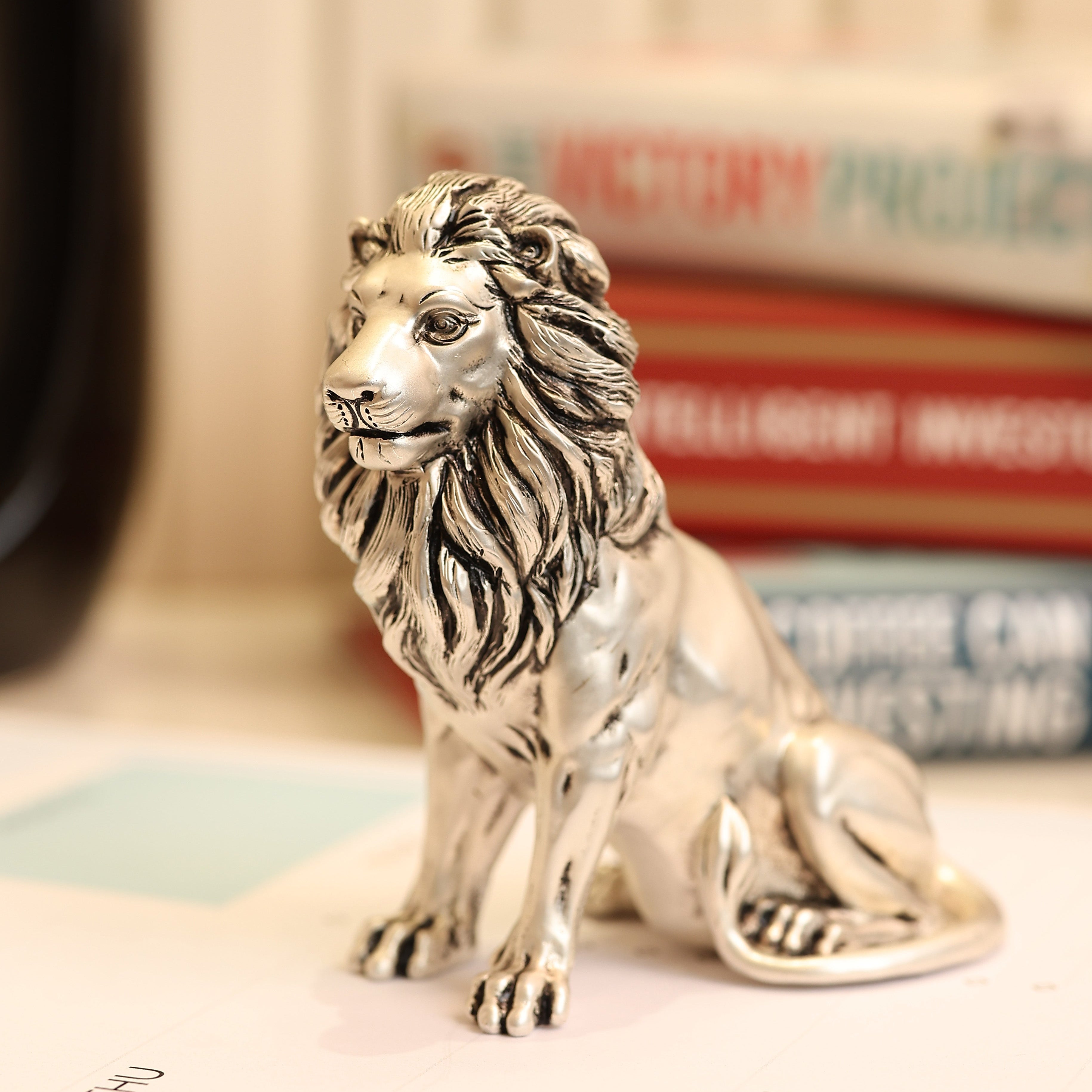 Silver Plated Brass Sitting Lion Paperweight