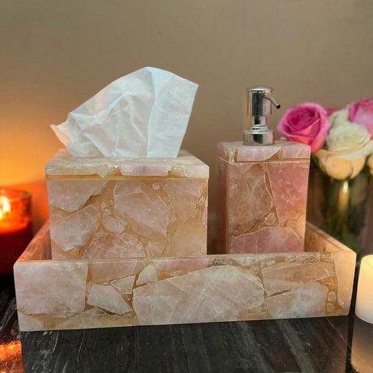 Rose Quartz Vanity Set for Bathroom Accessories Set of 3