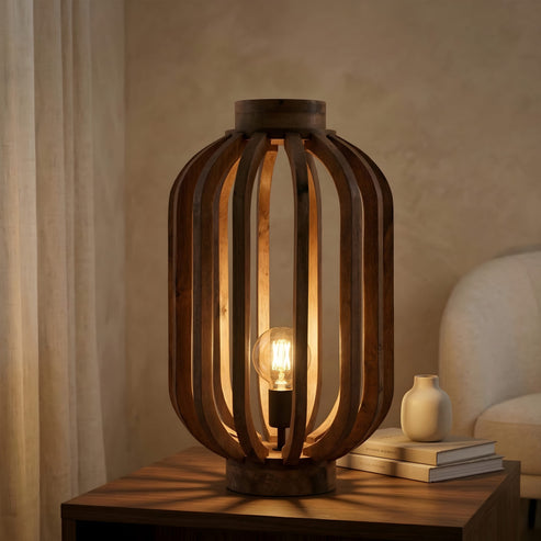 Marlow Open-Slatted Wooden Lantern Lamp