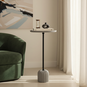 Concrete Side Table | Modern Minimalist End Table with Metal Base for Living Room & Bedroom