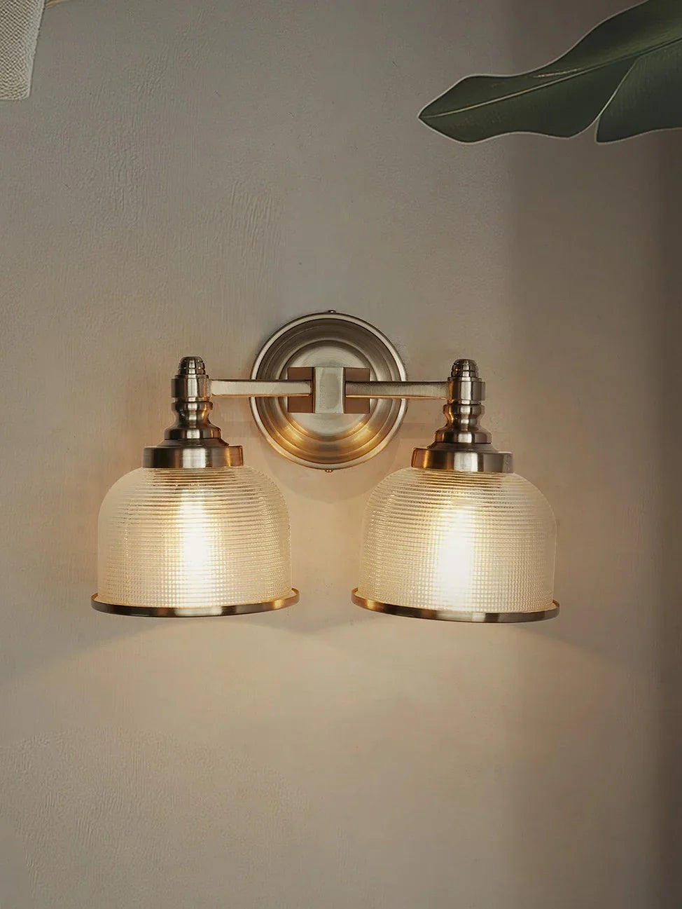 Rose Gold Double Wall Sconce with Rimmed Glass Shades