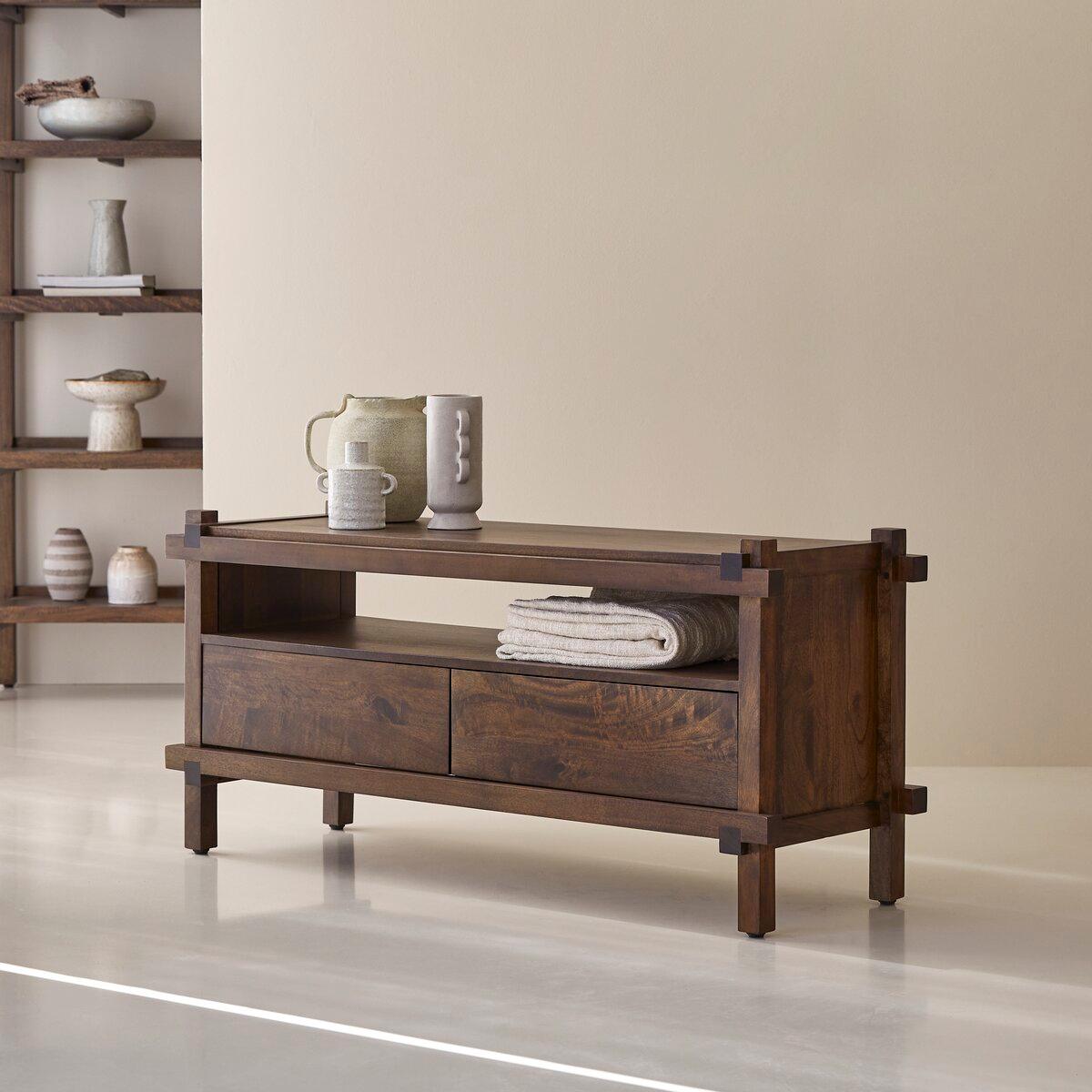 Arra Solid Mango Wood TV Unit 2 Drawer In Provincial Teak Finish