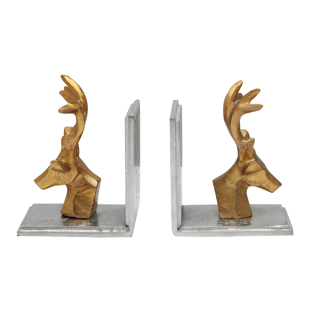Silver Deer Antler Bookends | Decorative Book Holders for Elegant Bookshelf Décor