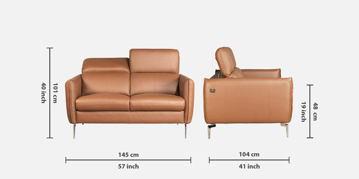 Navona Genuine leather modern sofa with functional headrest In Tan Colour.