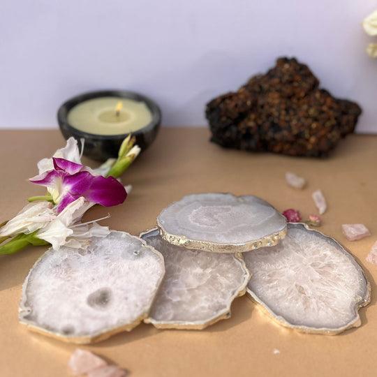 Crystal Agate Coaster With Silver Plated