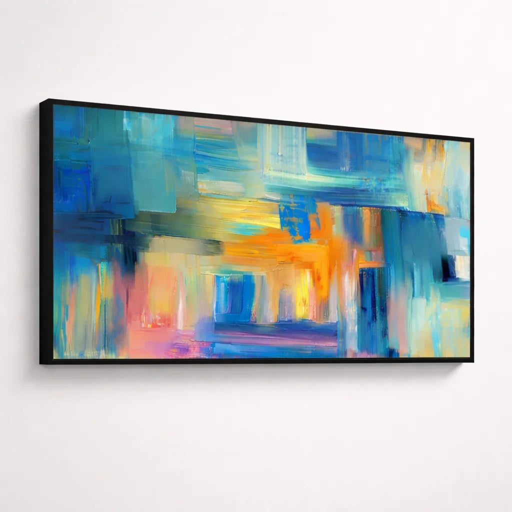 Azure Motion – Blue Gold Modern Abstract Canvas Wall Art 48x24