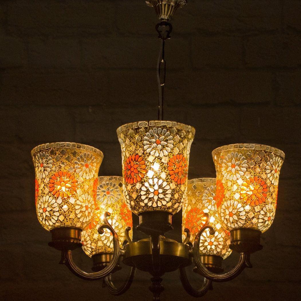 Small Tilak U Arm 5 Lamp Light Chandelier