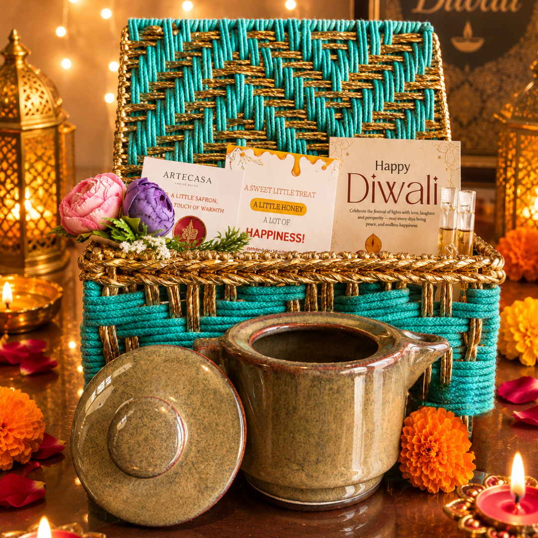 Green Chai & Diya Diwali Gift Basket