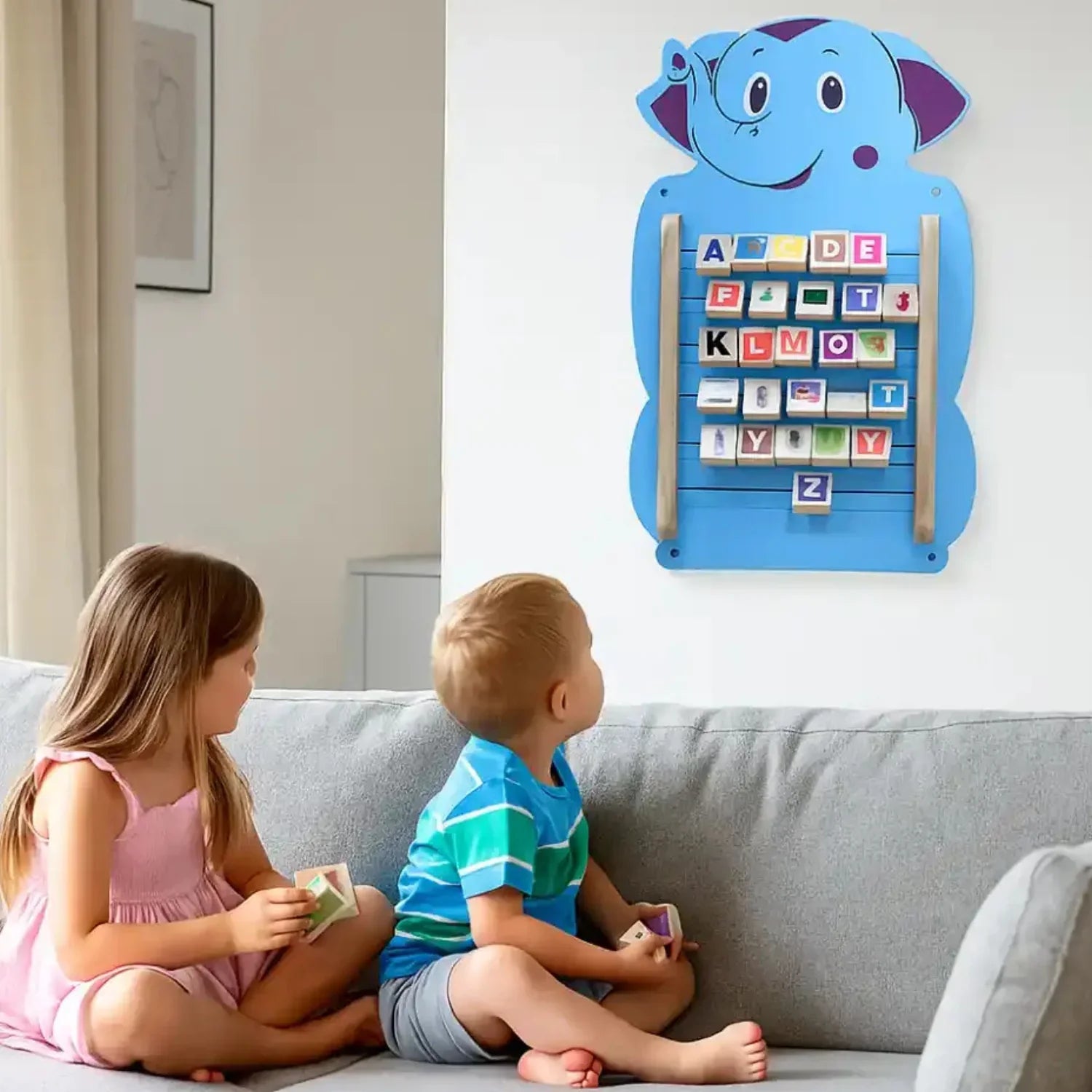 Elegant Wall Mounted Blue Elephant Wall Toy for Kids, Perfect for Homes, Schools, and Playrooms