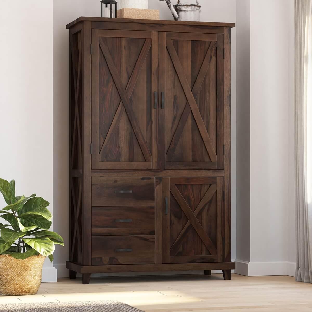 Claire Solid Sheesham Wood  Wardrobe In Provincial Teak Finish