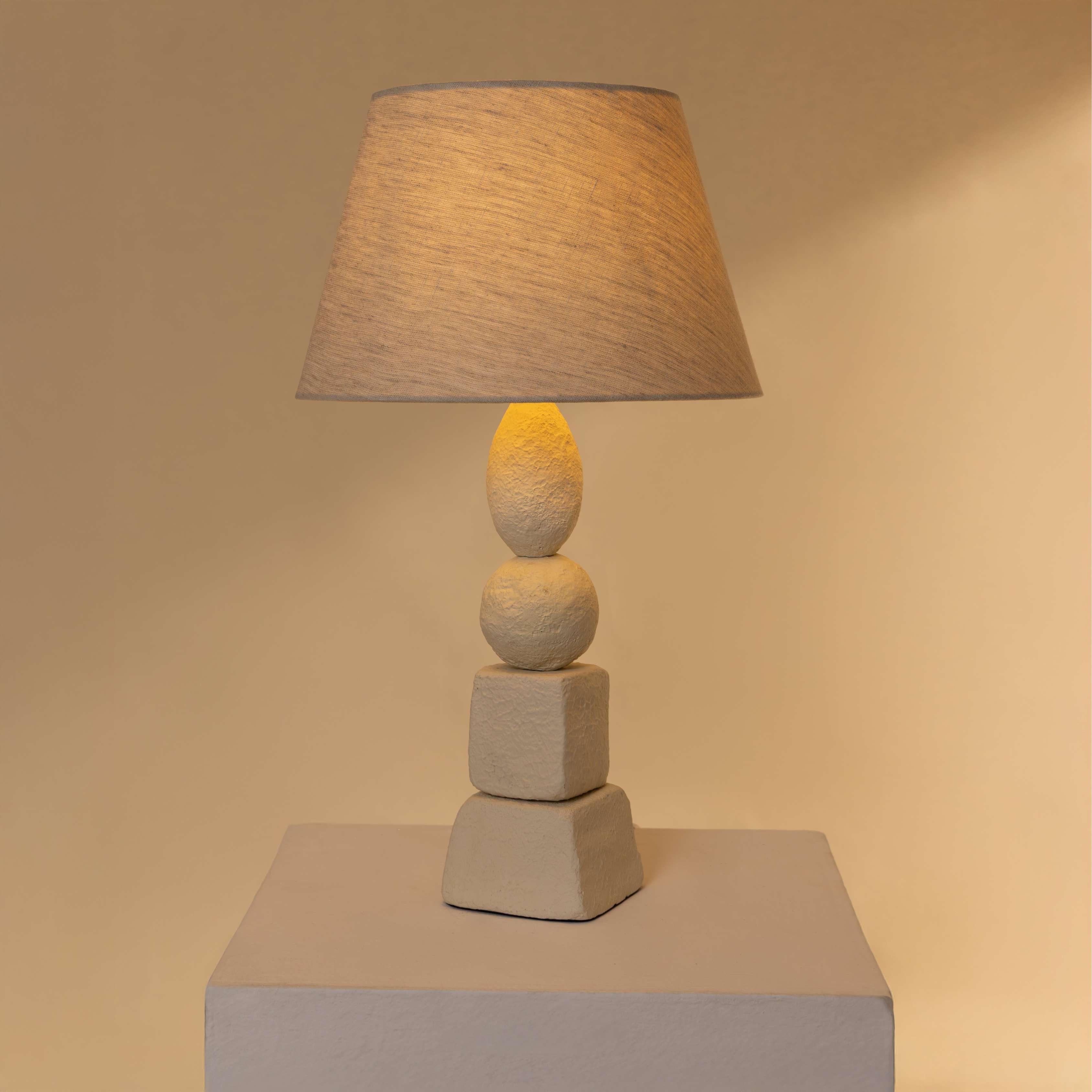 Handcrafted Terra Stones Table Lamp for Living Room | Designer Japandi Stlye Bedside & Study Lamp