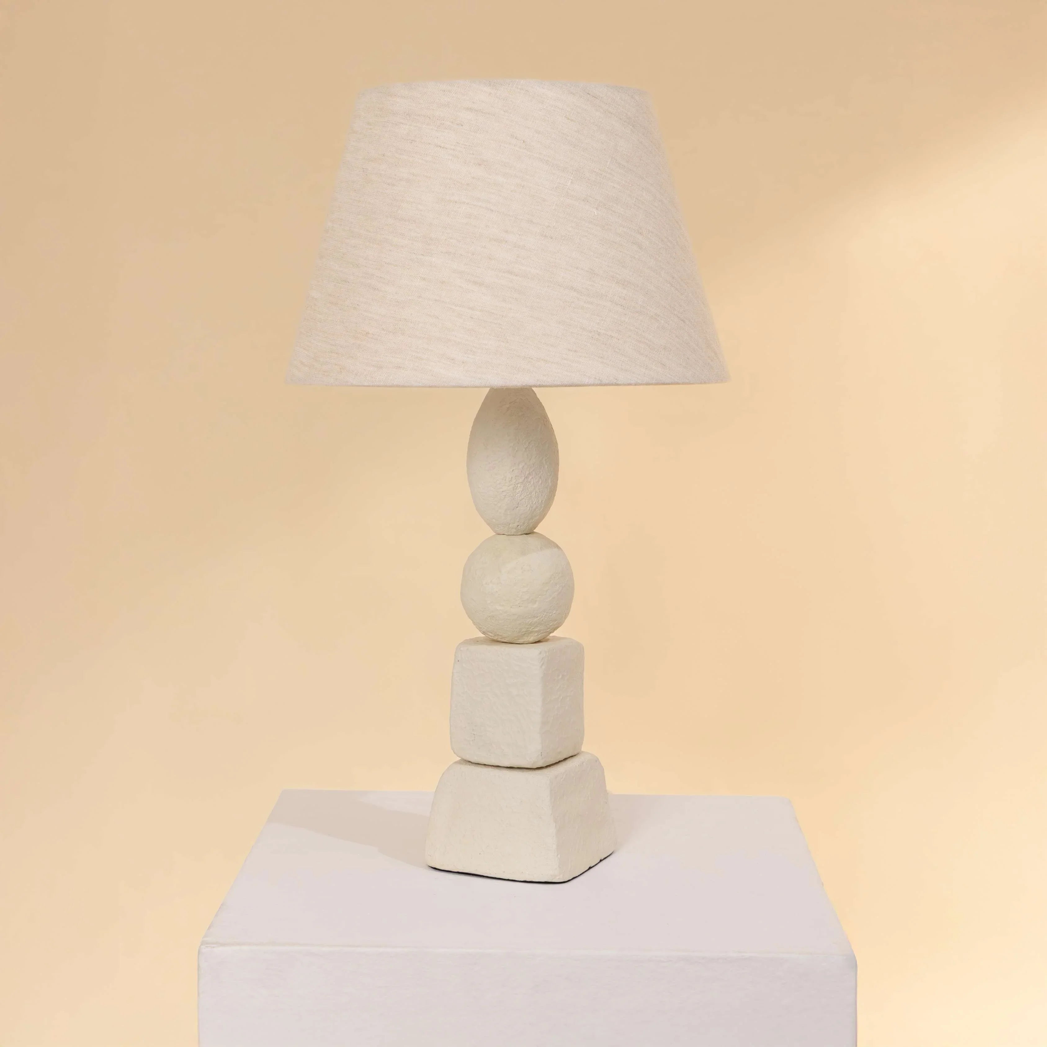 Handcrafted Terra Stones Table Lamp for Living Room | Designer Japandi Stlye Bedside & Study Lamp