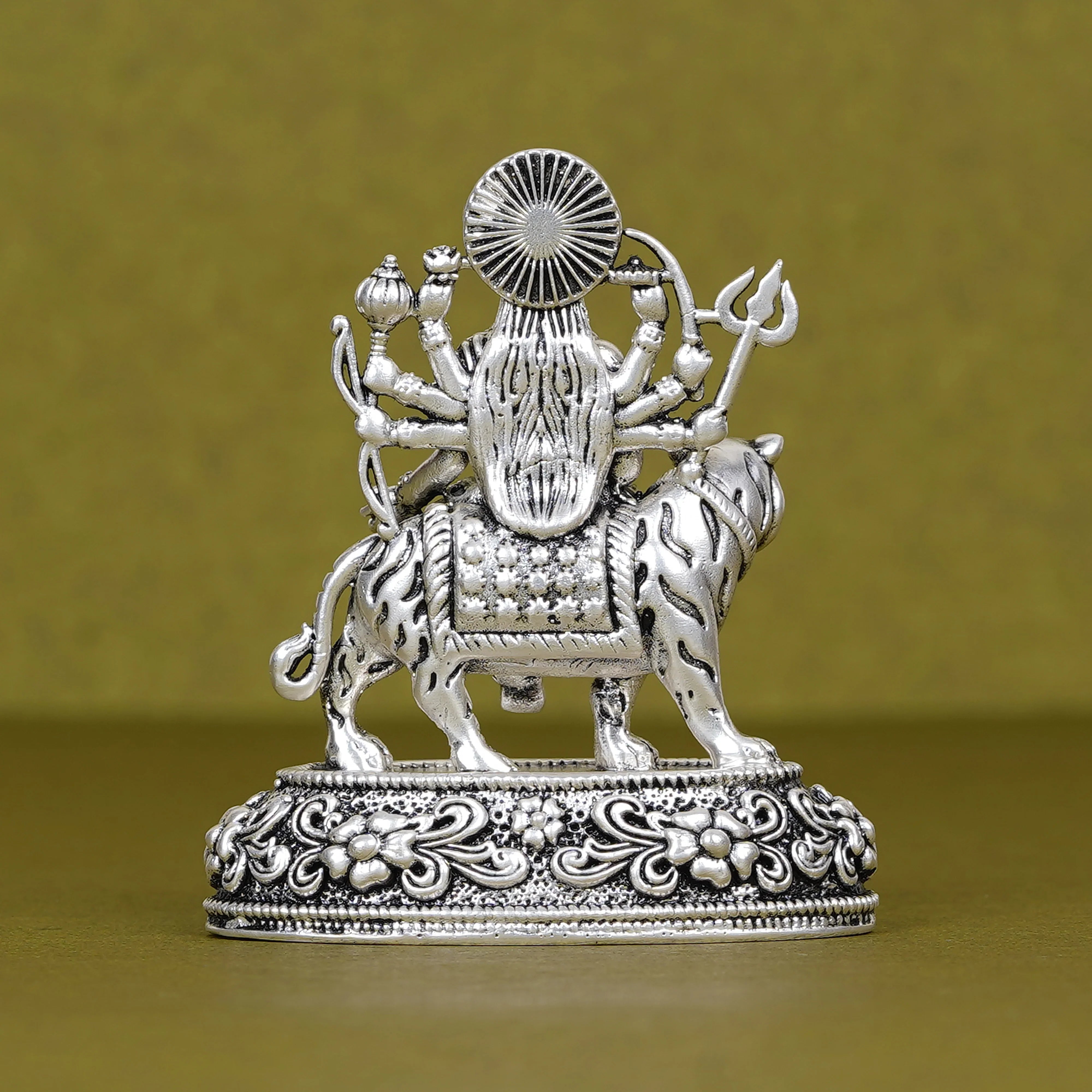 Pure Silver Plated Brass Maa Durga Dashboard Idol