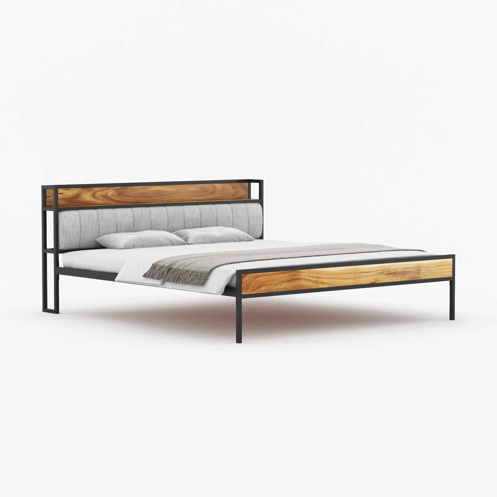 Pixel Wooden Queen Bed with Functional Headboard