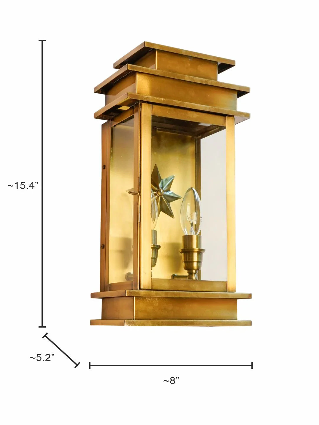 Antique Brass Art Deco Star Rectangular Wall Sconce