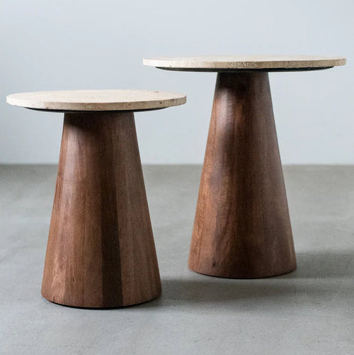Travertine Mango Wood Side Table