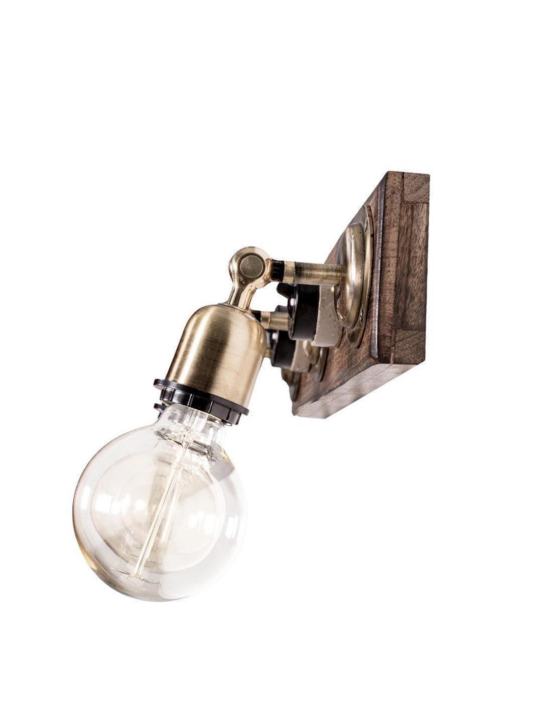 Brass and Wood Retro Switch Triple Vanity Wall Light With Bulb For Decor