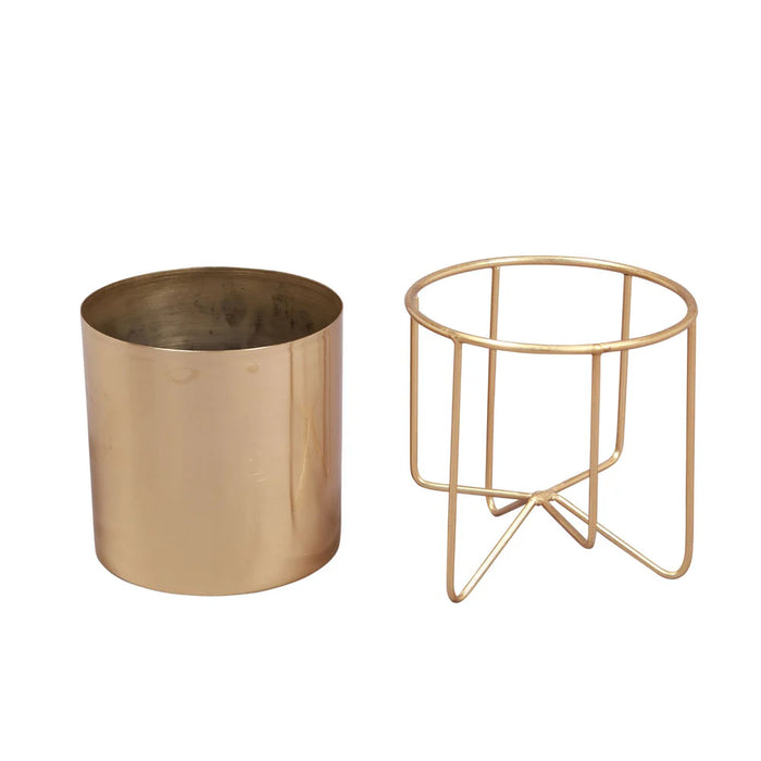 Waves Golden Metal Planter with Stand 8.3 inches tall