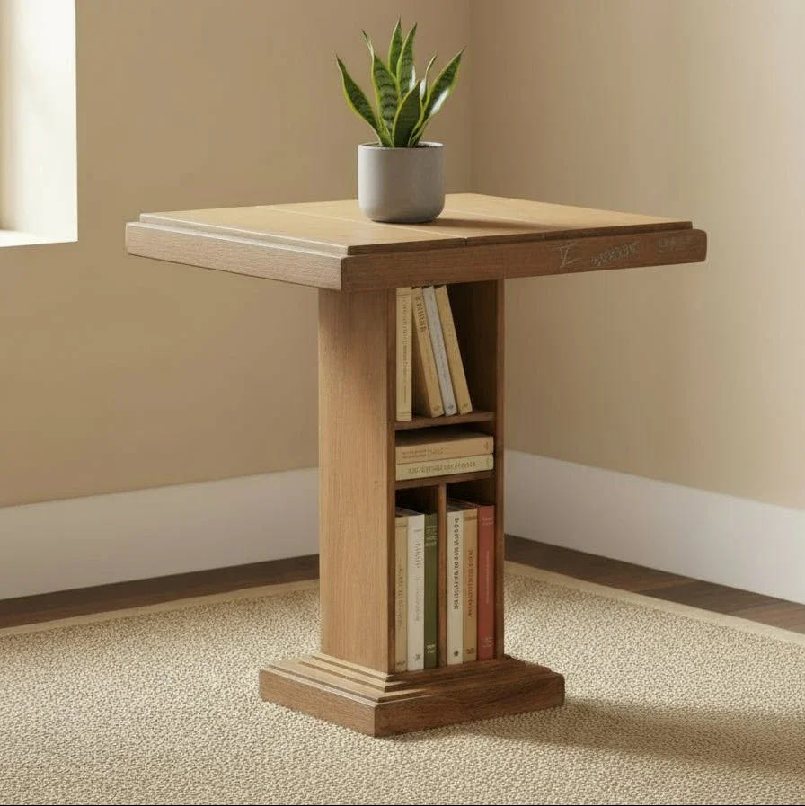 Handcrafted Wooden Table with Storage Compartments