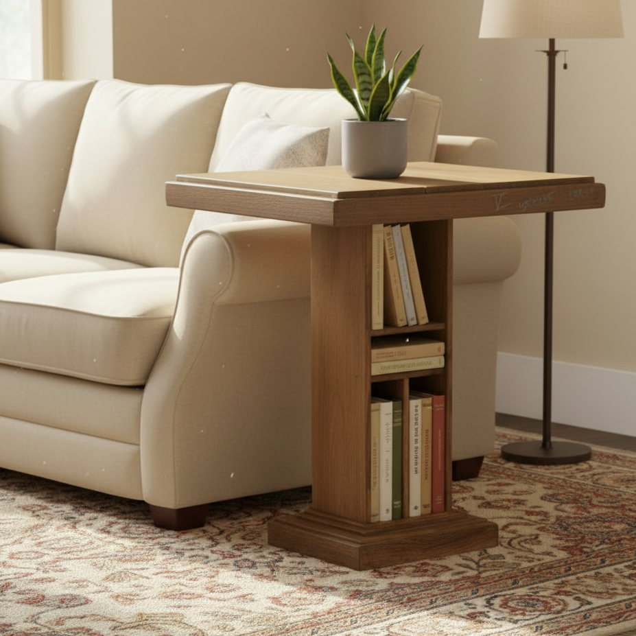 Handcrafted Wooden Table with Storage Compartments