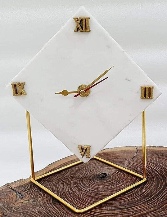 Diamond Marble Desktop Clock with Metal Stand | Showpiece Clock for Table