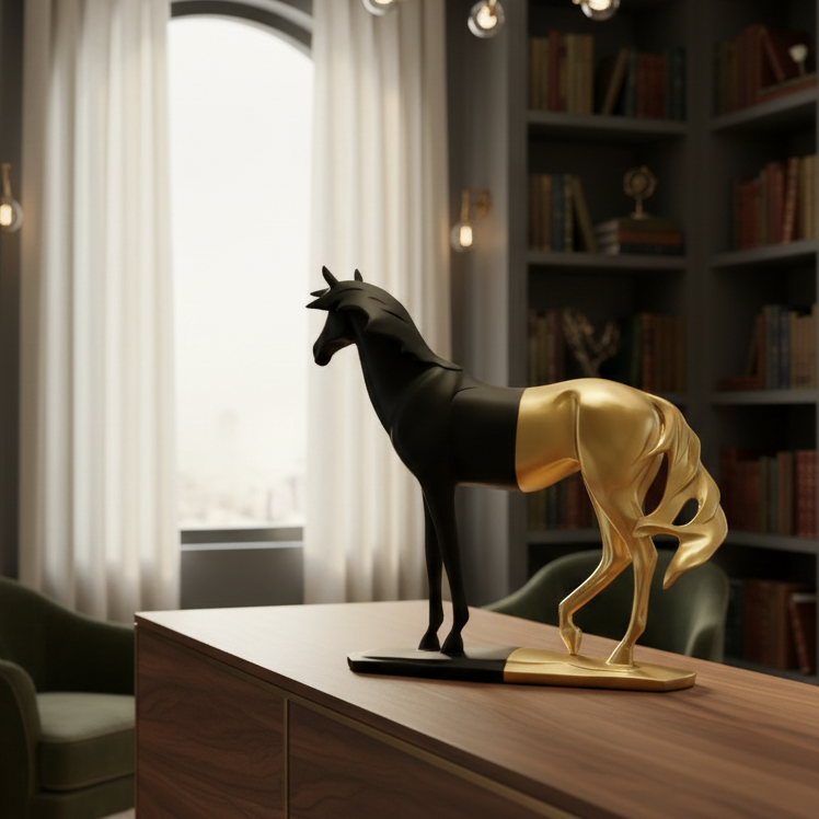 Cavallo Horse Sculpture Black & Gold
