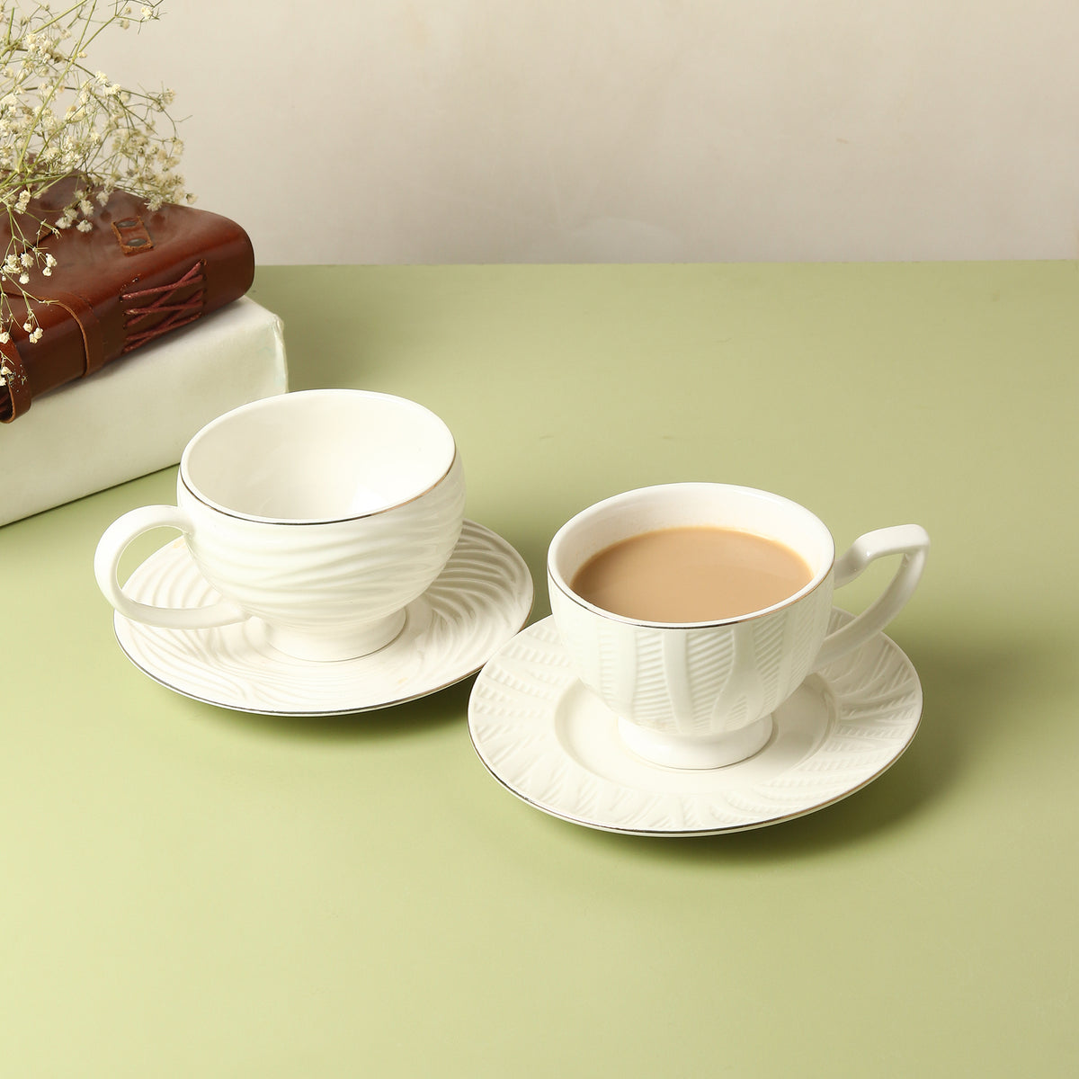 Swirl Cup & Saucer 24K Gold Set of 6