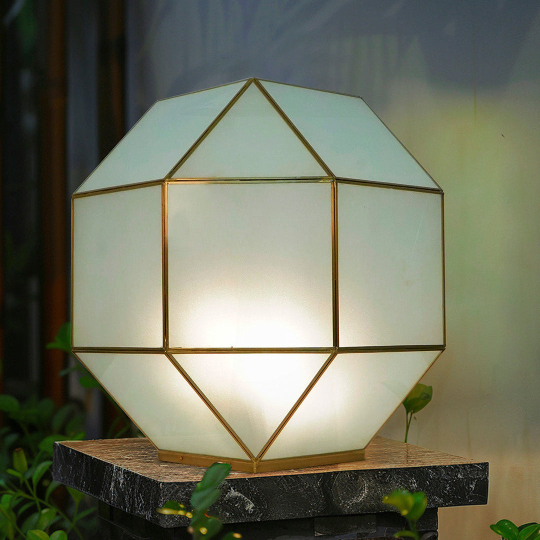 Geometric Grandeur: Frosted Glass Large Gate Light with Gold Frame