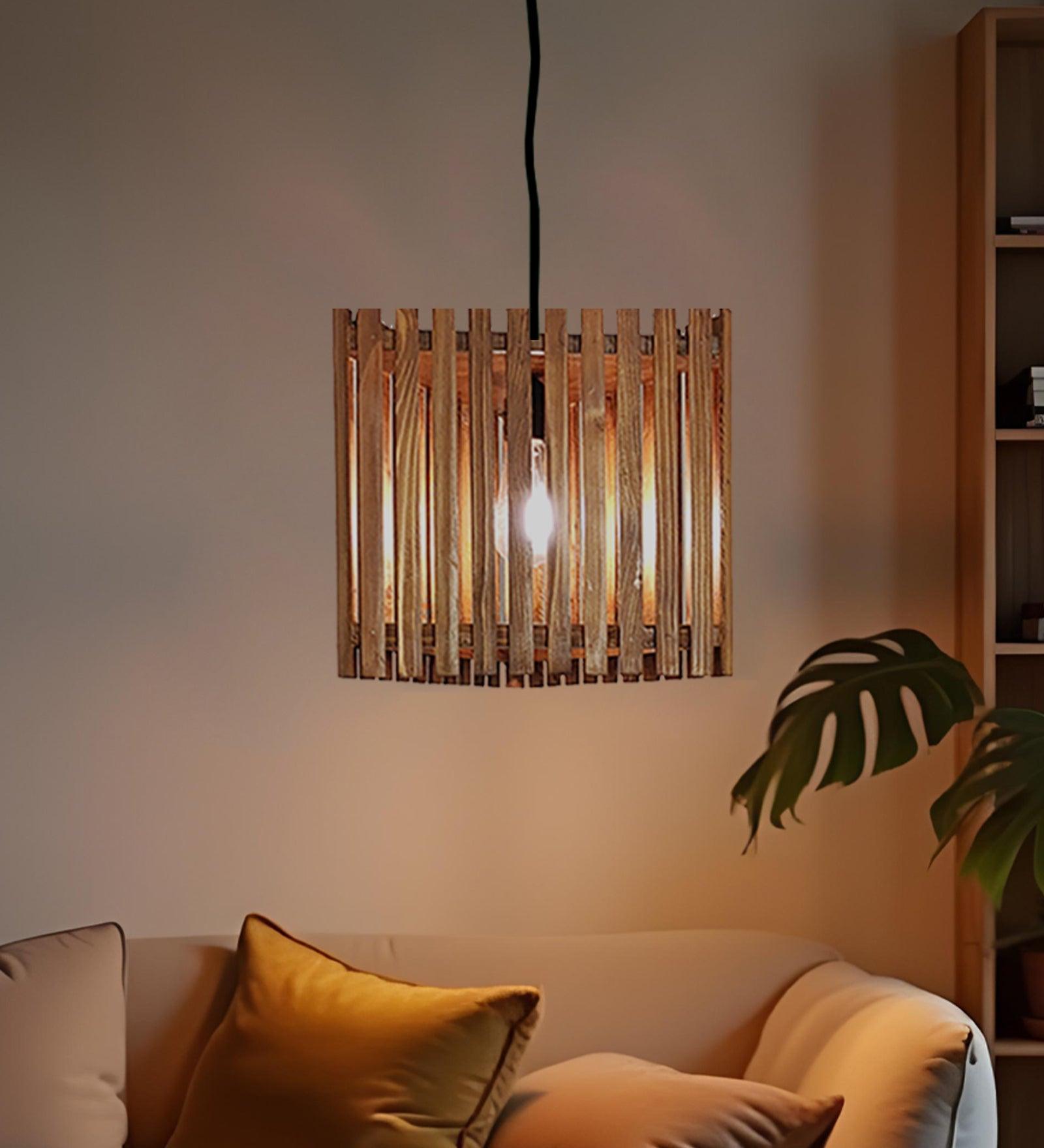 Trikona Brown Wooden Single Hanging Lamp