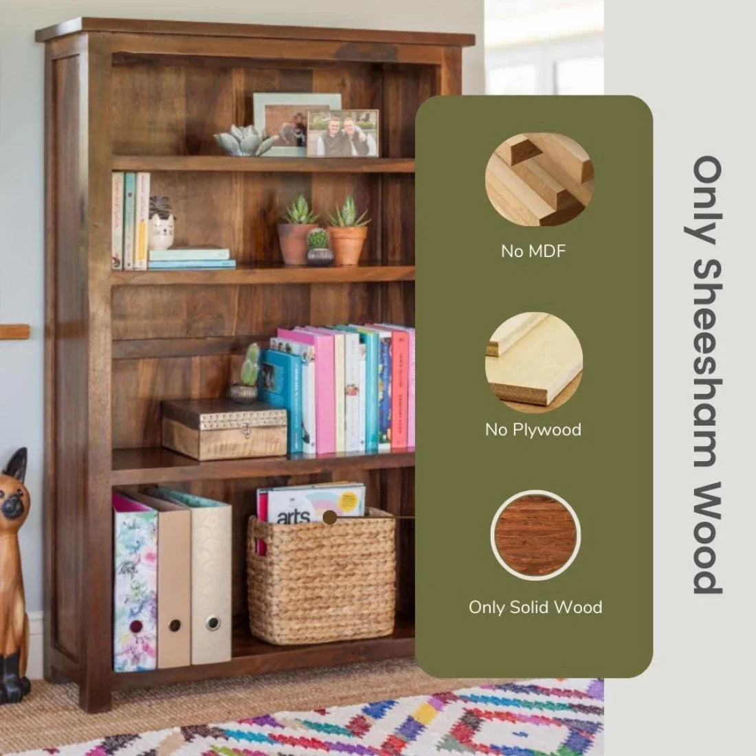Antonio Solid Sheesham Wood Large Bookshelf In Honey Finish