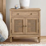 Felix Rattan Bedside Table with Drawer | Wooden Side Table for Living Room | Nightstand