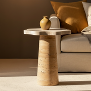 Daffodil Side Table | White Travertine Marble and Beige Travertine Marble