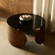 Eterna Round Coffee Table for Living Room | Glass Top in Antique Brass Finish Center Table