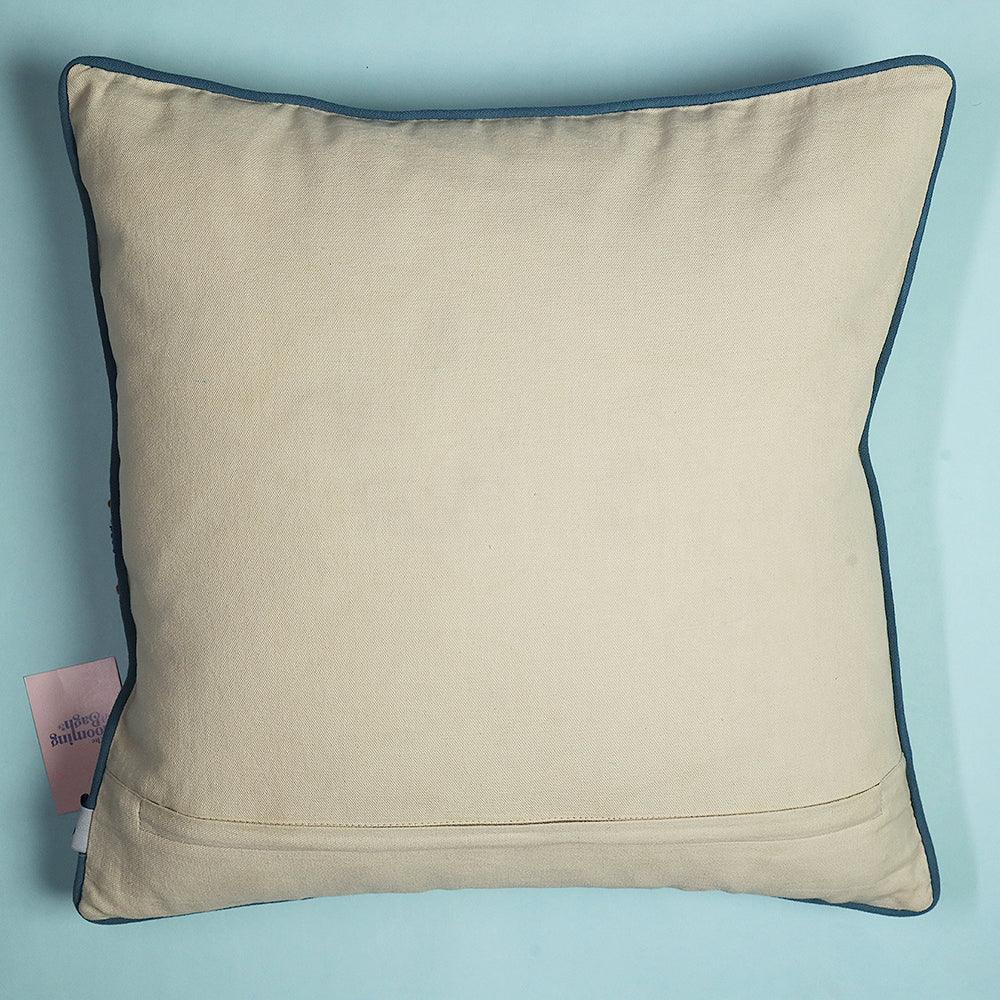 Botanical Paradise Cushion Cover | Hand Embroidered Cotton Sofa Cushion Cover with Nature Motif - 1Pc