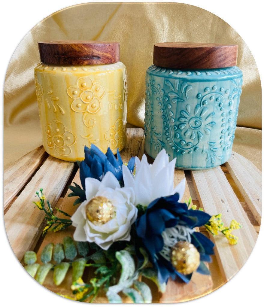 Hand Painted Jars for Spices | Ceramics Storage Jars for Kitchen - BUY 1 GET 1 FREE