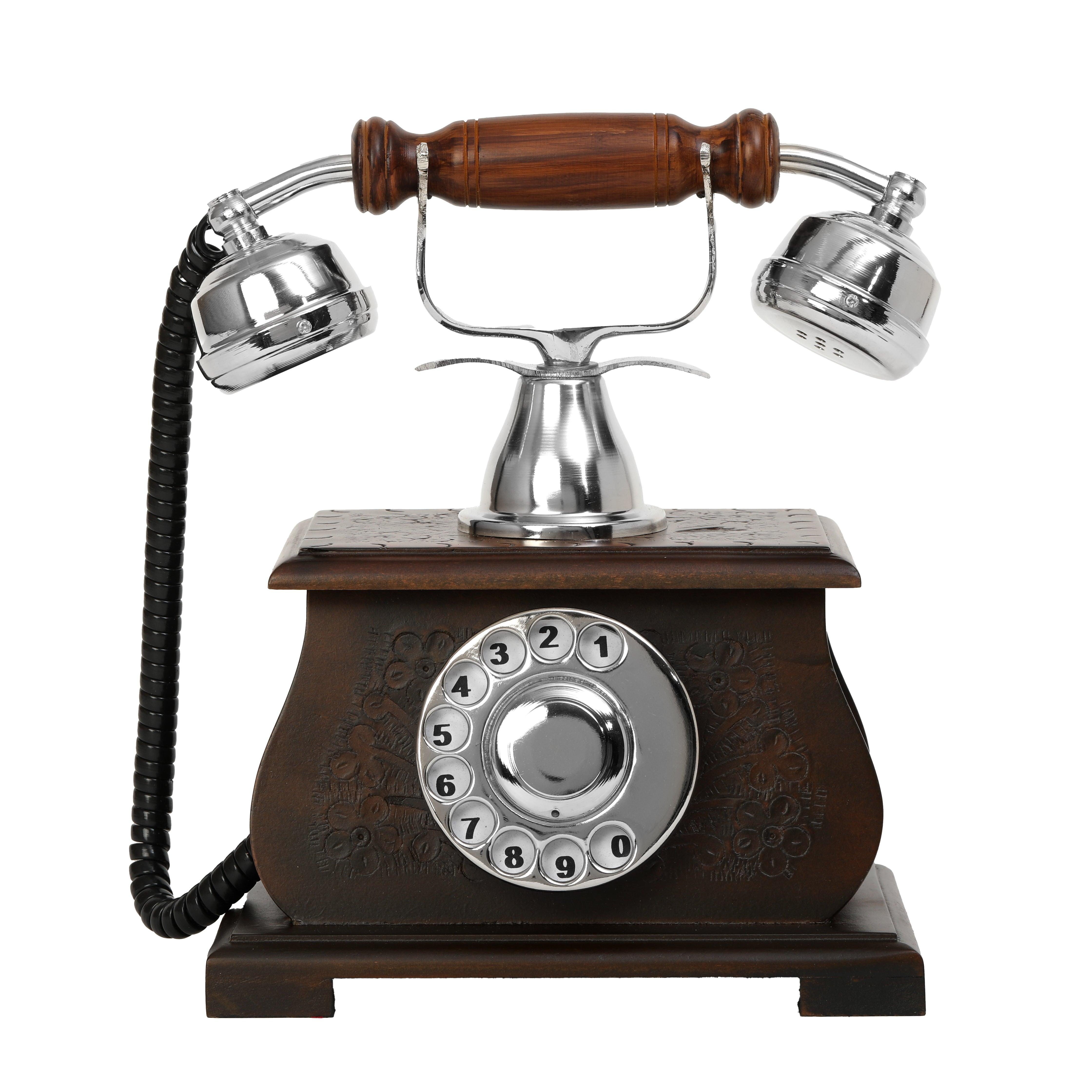 Handcrafted Unique Elegant Royal Brass and Wood Antique Phone Replica