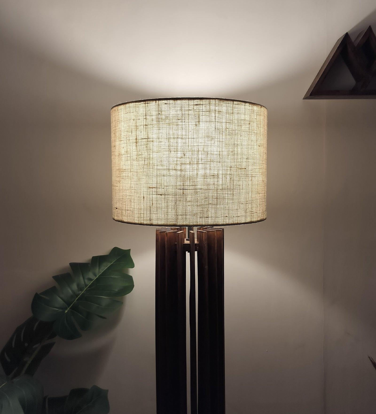 Ventus Wooden Floor Lamp with Premium Beige Fabric Lampshade
