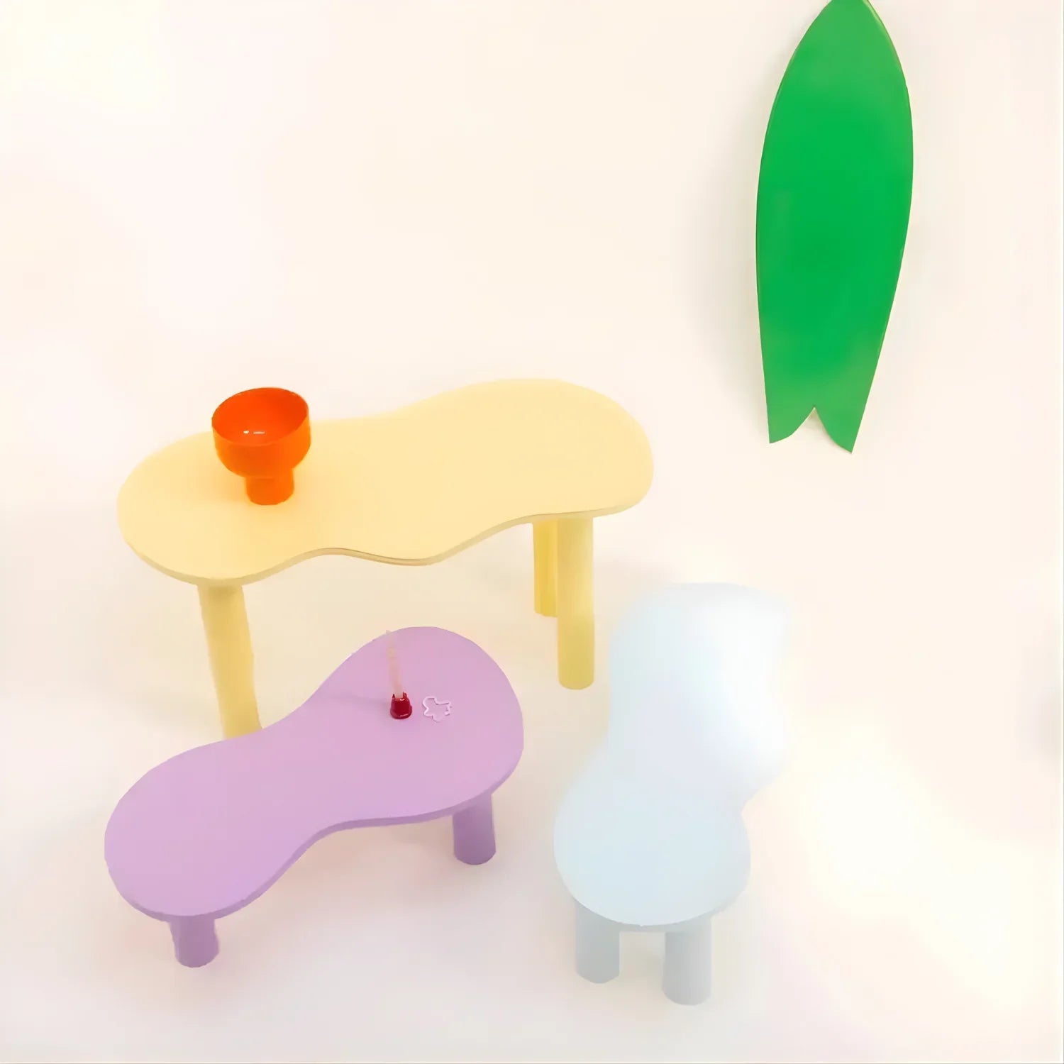 Computer Desk Study Desk with Rounded Edges & Plump Legs Multicolours (Set of 3)