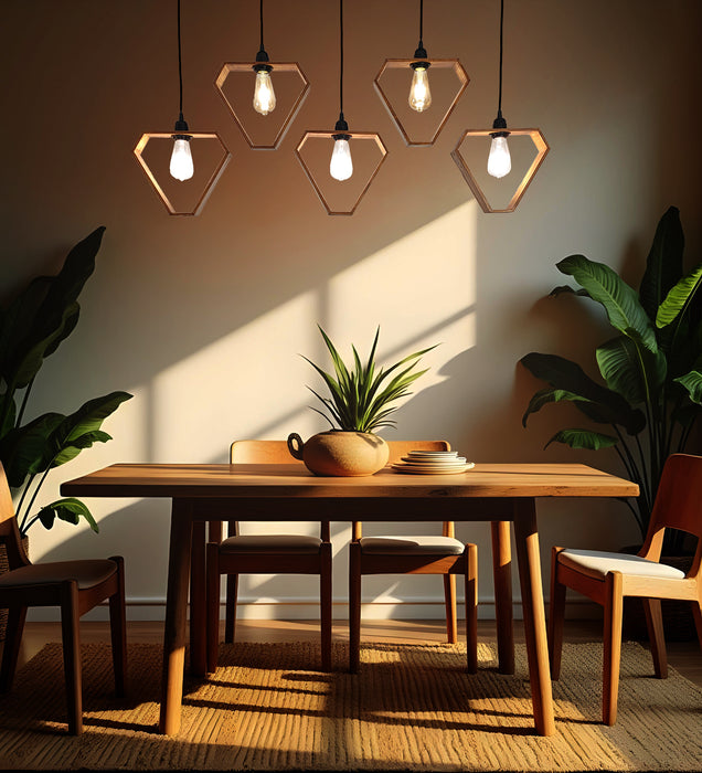 Hexad Brown Wooden 5 Series Hanging Lamp